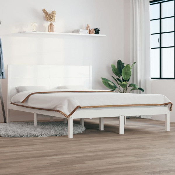 Estructura de cama de madera maciza de pino blanco 140x190 cm D