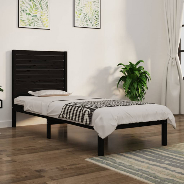 Estructura de cama madera maciza negro individual 75x190 cm D