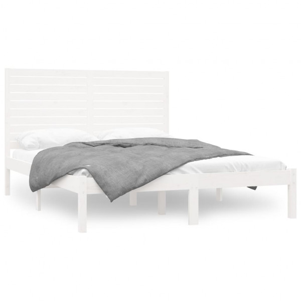 Estrutura de cama 140x200 cm madeira maciça branco M 2