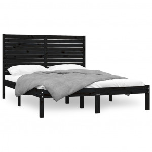 Estrutura de cama king 150x200 cm madeira maciça preto H