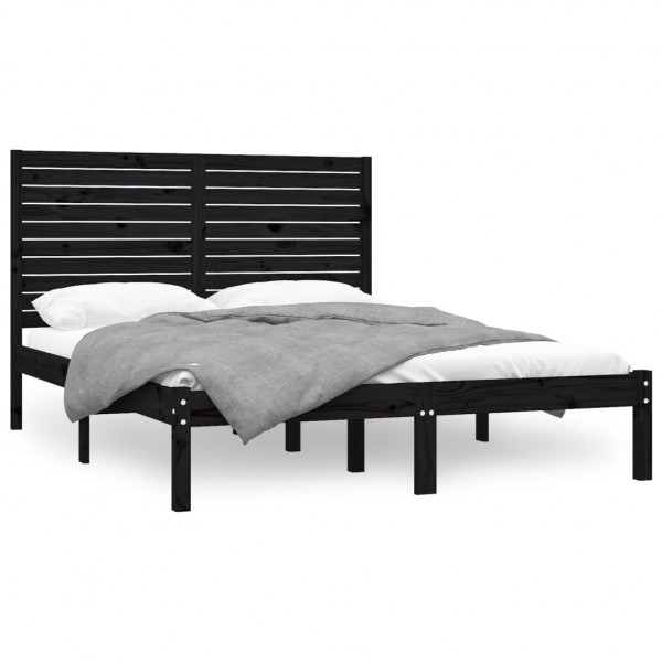 Estrutura de cama king 150x200 cm madeira maciça preto M 2