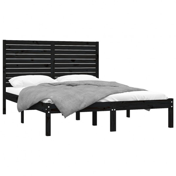 Estructura de cama madera maciza king size negro 150x200 cm M 3