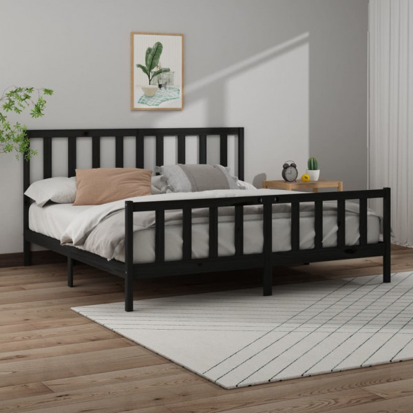 Estructura de cama de madera maciza de pino negra 200x200 cm D