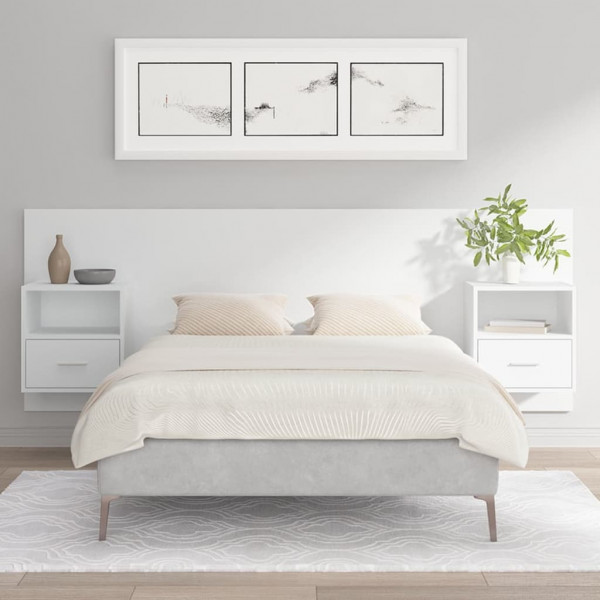 Cabecero de cama con mesitas madera contrachapada blanco D