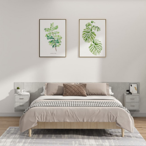 Cabecero de cama y mesitas madera contrachapada gris hormigón D