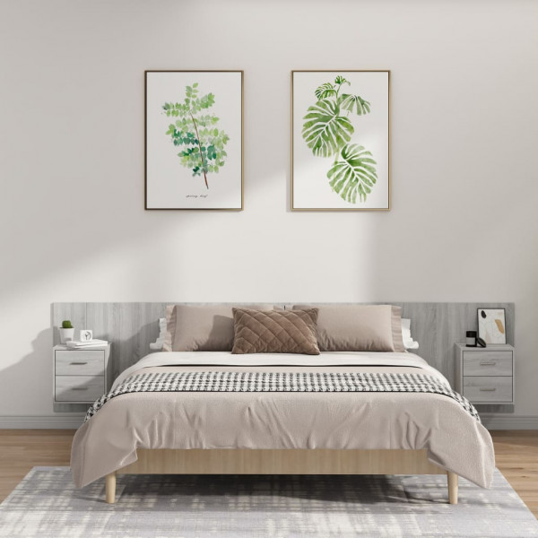 Cabecero de cama y mesitas madera contrachapada gris Sonoma D