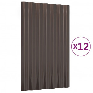 Paneles de tejado 12 unidades acero recubierto marrón 60x36 cm H