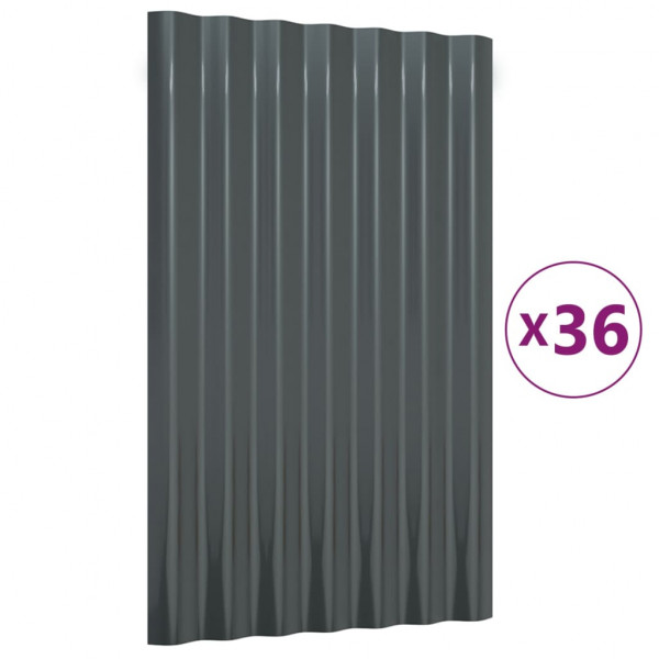 Paneles tejado 36 uds acero recubierto gris antracita 60x36 cm M 2