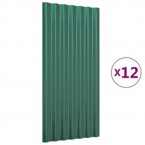 Paneles de tejado 12 unidades acero recubierto verde 80x36 cm H