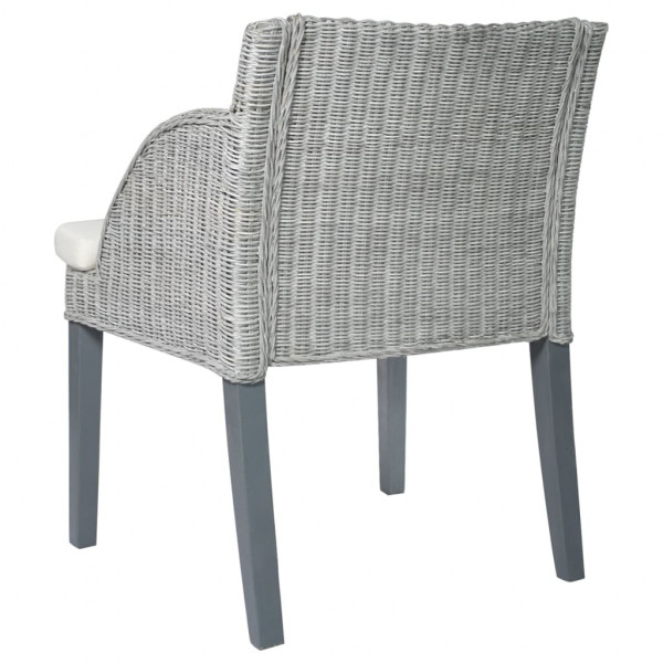 Silla de comedor con cojín ratán natural gris M 4
