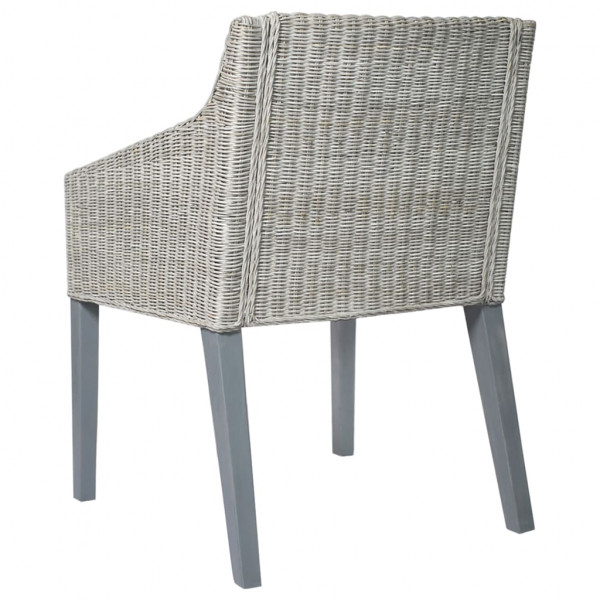 Silla de comedor con cojín ratán natural gris M 4