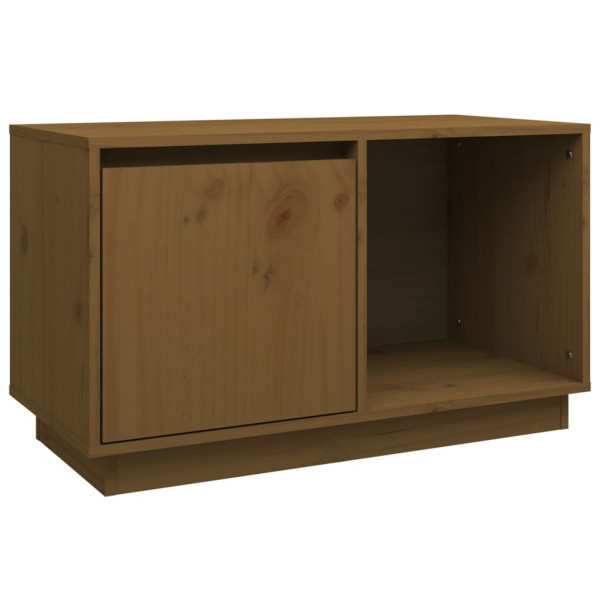 Mueble de TV madera maciza de pino marrón miel 74x35x44 cm M 2