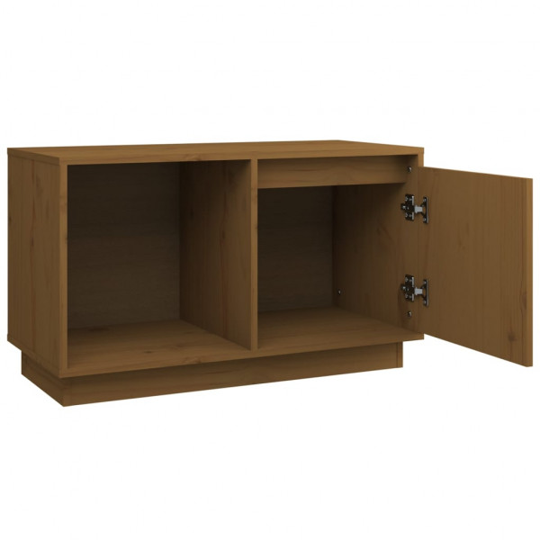 Mueble de TV madera maciza de pino marrón miel 74x35x44 cm M 4