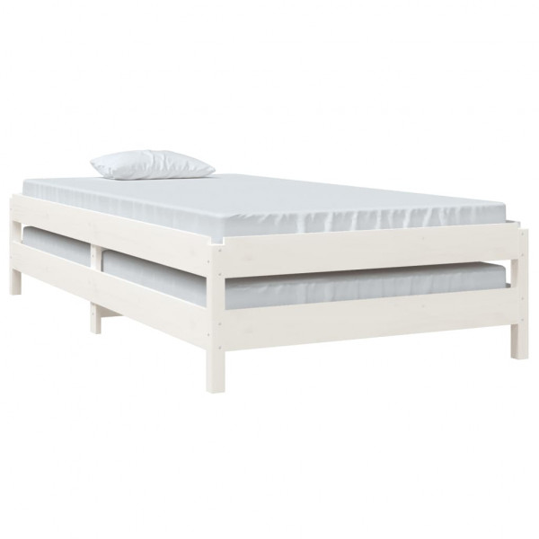 Cama empilhável 100x200 cm madeira de pinho maciça branco M 5