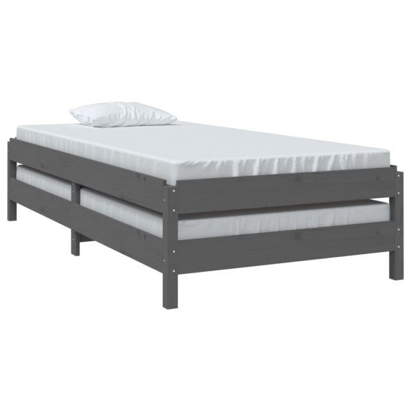 Cama apilable de madera pino maciza gris 75x190 cm M 5