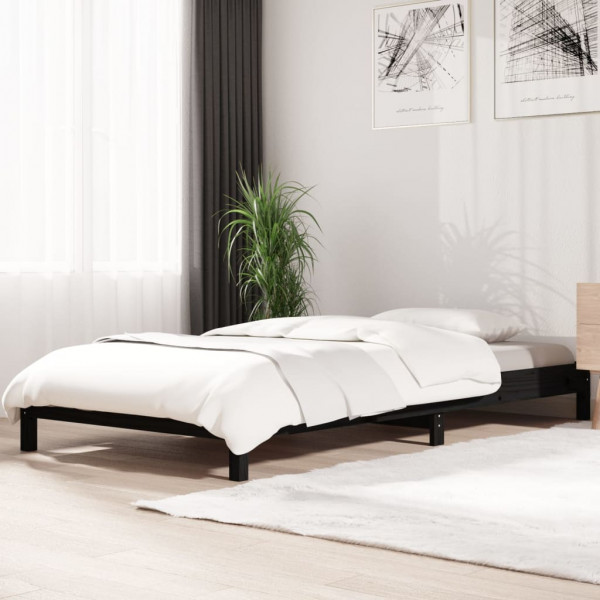 Cama apilable de madera pino maciza negro 75x190 cm D