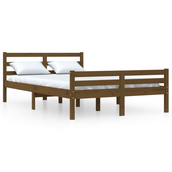Estrutura de cama casal 135x190 cm madeira maciça castanho-mel M 2