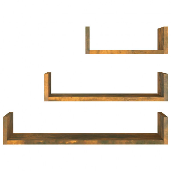 Estantes de pared 3 unidades madera contrachapada roble ahumado M 3