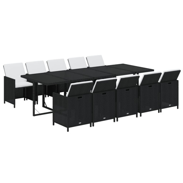 11 pcs conjunto jantar p/ jardim c/ almofadões vime PE preto M 3