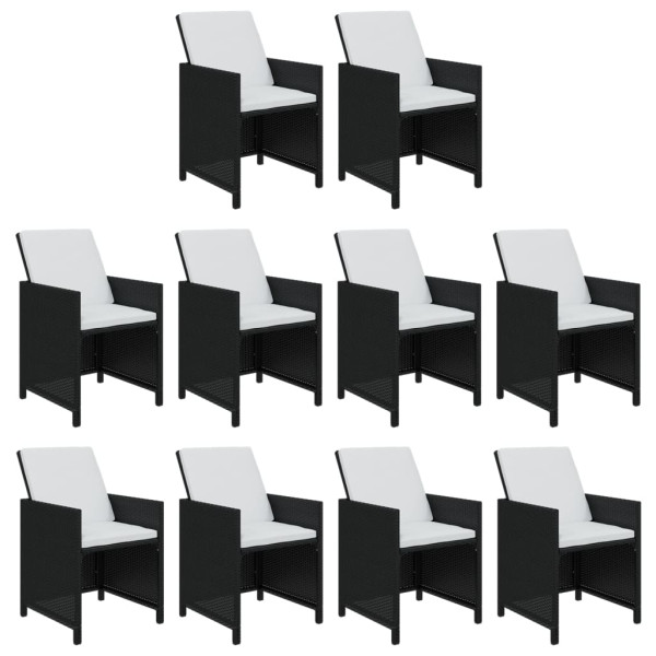 Set comedor de jardín 11 pzas con cojines ratán sintético negro M 4