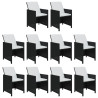 11 pcs conjunto jantar p/ jardim c/ almofadões vime PE preto 4