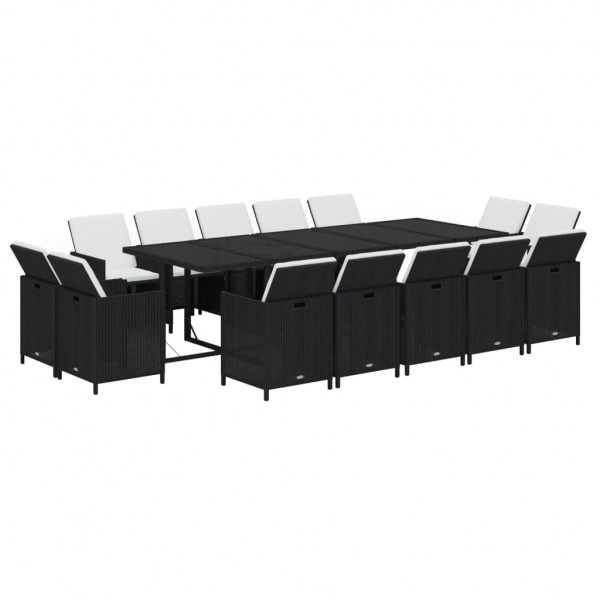 Set comedor de jardín 15 pzas con cojines ratán sintético negro M 3