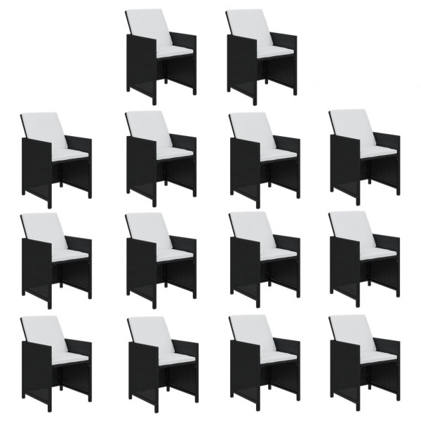 15 pcs conjunto jantar p/ jardim c/ almofadões vime PE preto M 4