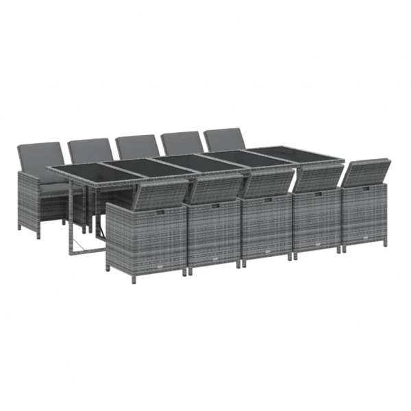 Set comedor jardín 11 pzas con cojines ratán sintético gris M 3
