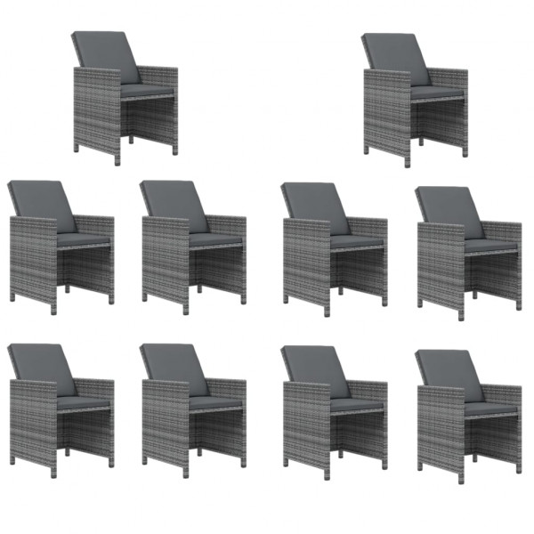 Set de comedor jardín 15 pzas con cojines ratán sintético gris M 4