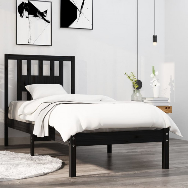 Estructura de cama individual madera maciza negro 75x190 cm D