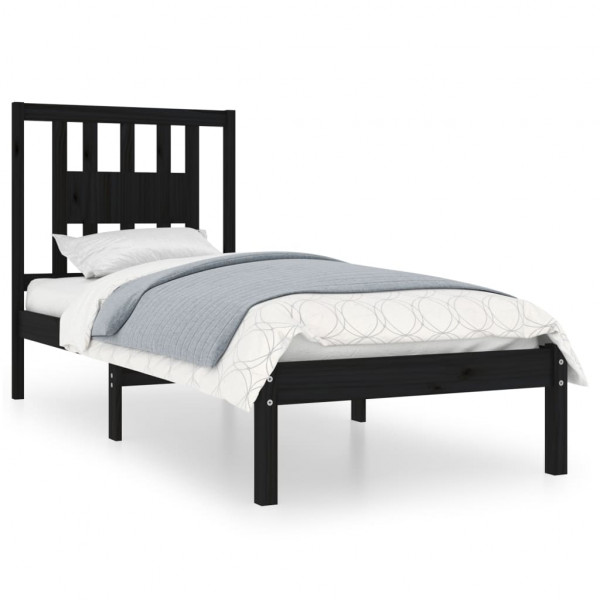 Estrutura cama pequena solteiro 75x190 cm madeira maciça preto M 2