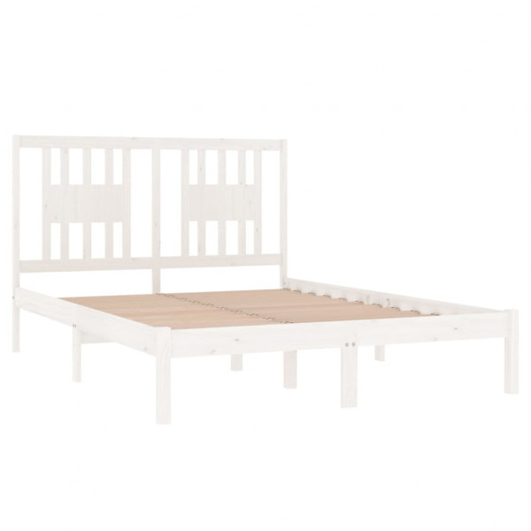 Estrutura de cama casal 135x190 cm madeira maciça branco M 4