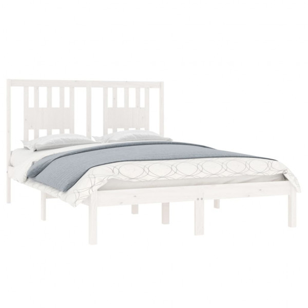 Estrutura de cama 140x190 cm madeira de pinho maciça branco M 3