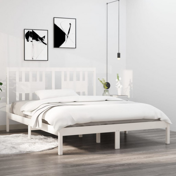 Estructura de cama de madera maciza de pino blanco 140x200 cm D