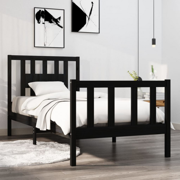 Estructura de cama individual madera maciza negro 75x190 cm D