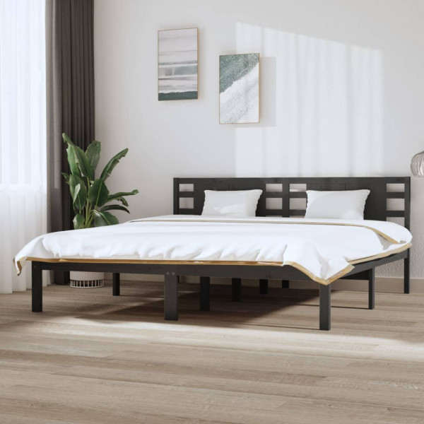 Estructura de cama de madera maciza de pino gris 200x200 cm D