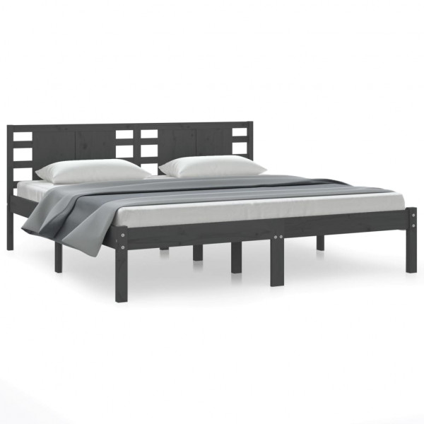 Estructura de cama de madera maciza de pino gris 200x200 cm M 2