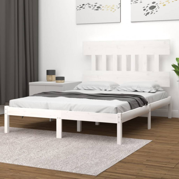 Estructura cama doble pequeña madera maciza blanca 120x190 cm D