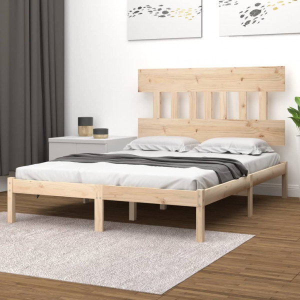 Estructura de cama madera maciza de pino 140x190 cm D