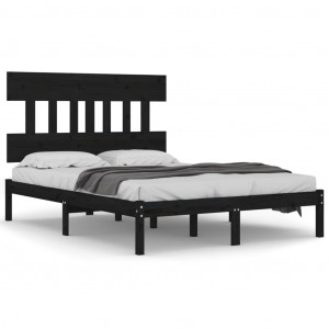 Estrutura de cama 140x190 cm madeira maciça preto H