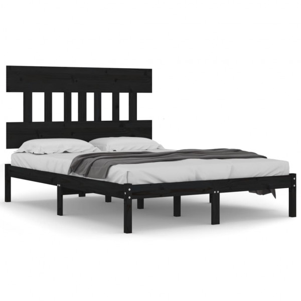 Estructura de cama de madera maciza negra 140x190 cm M 2