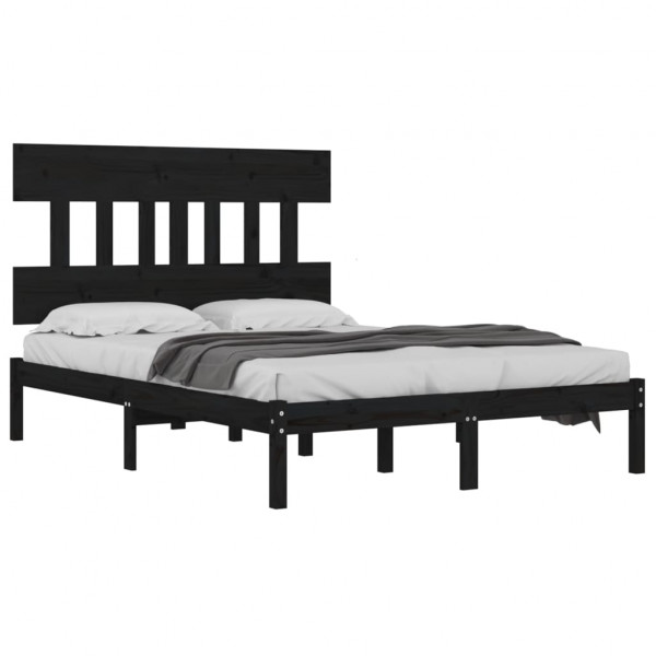Estrutura de cama 140x190 cm madeira maciça preto M 3