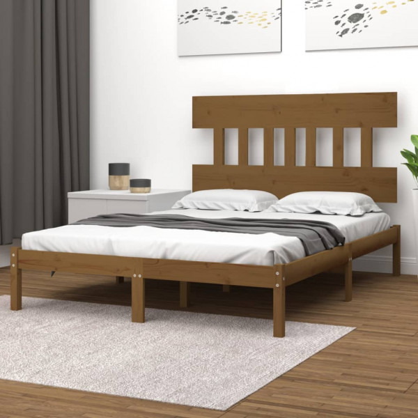 Estructura de cama madera maciza de pino marrón miel 200x200 cm D