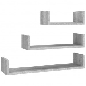 Estantes de pared 3 unidades madera contrachapada gris Sonoma H