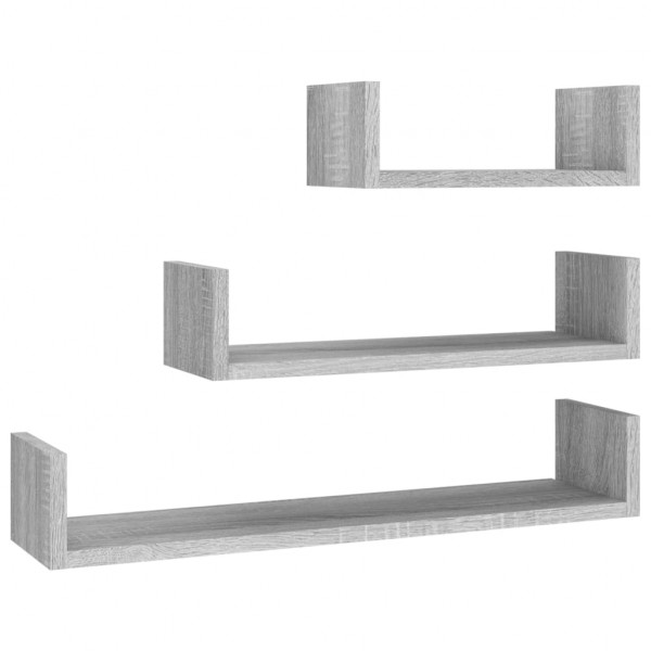 Estantes de pared 3 unidades madera contrachapada gris Sonoma M 2