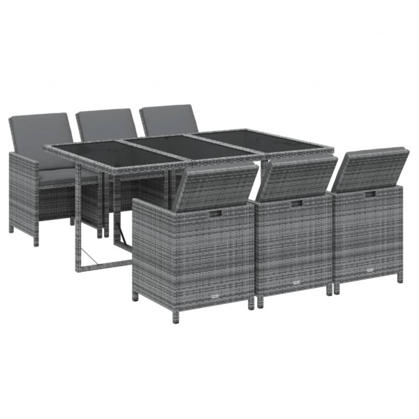 Set comedor para jardín 7 pzas con cojines ratán sintético gris M 3