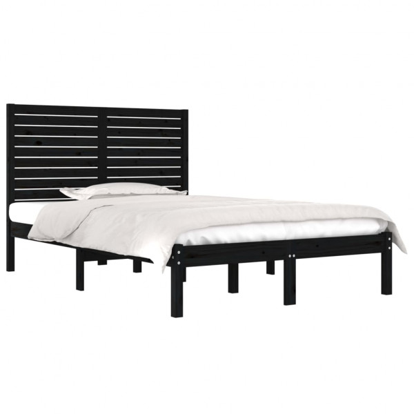 Estrutura de cama casal 135x190 cm madeira maciça preto M 3