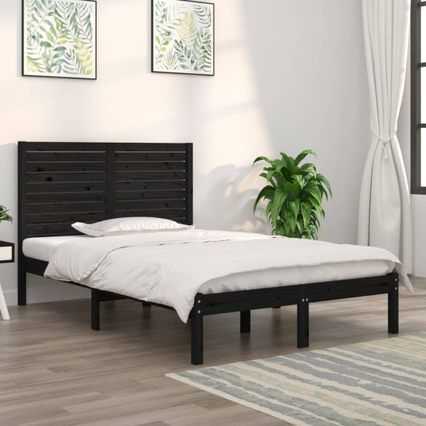 Estructura de cama de madera maciza negra 140x190 cm D