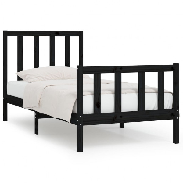 Estructura de cama individual madera maciza negra 75x190 cm M 2