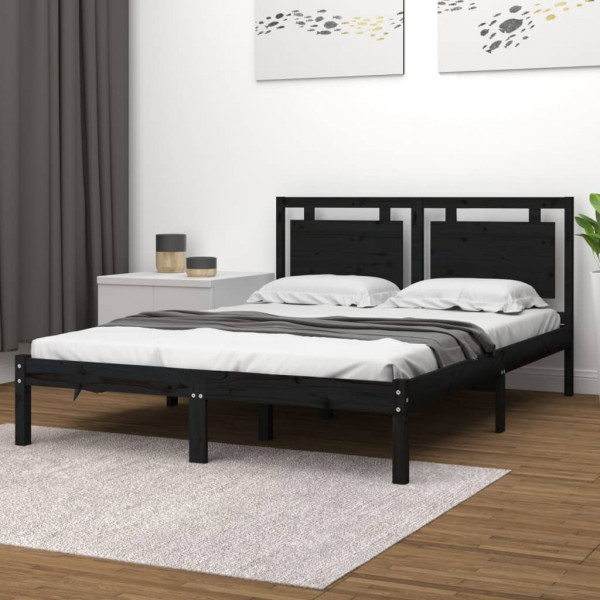 Estructura de cama de madera maciza de pino negra 200x200 cm D